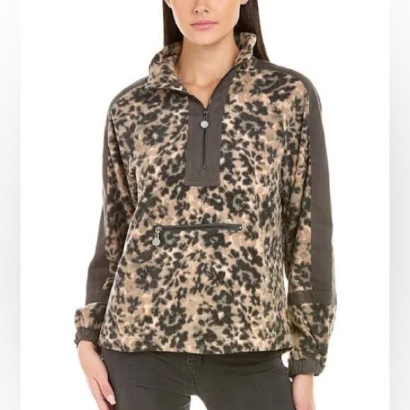 Calme Johnny Was Jacket Coat Half Zip Fleece Pullover Sweater Animal Print NWT M - Picture 1 of 9